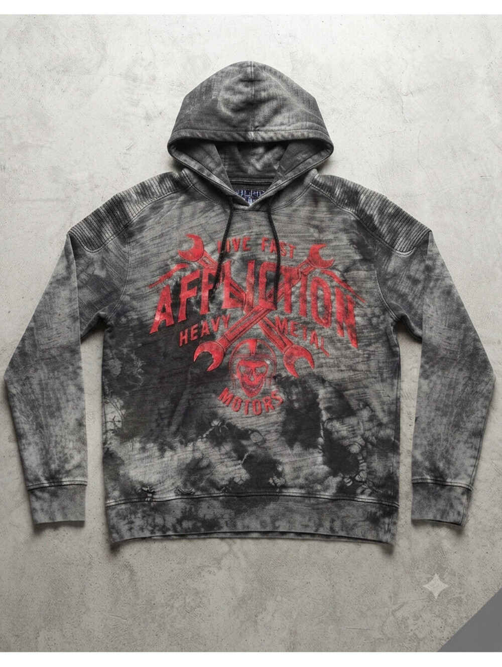 Affliction Live Fast Heavy Metal Motors Hoodie Men's XXXL Gray Tie Dye Skull